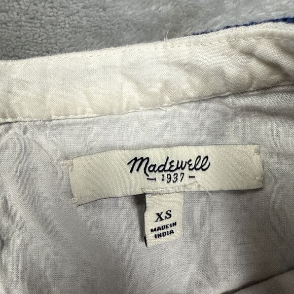 Madewell Blue White Embroidered Calista Dress XS Cotton Linen Blend Boho - Picture 4 of 7